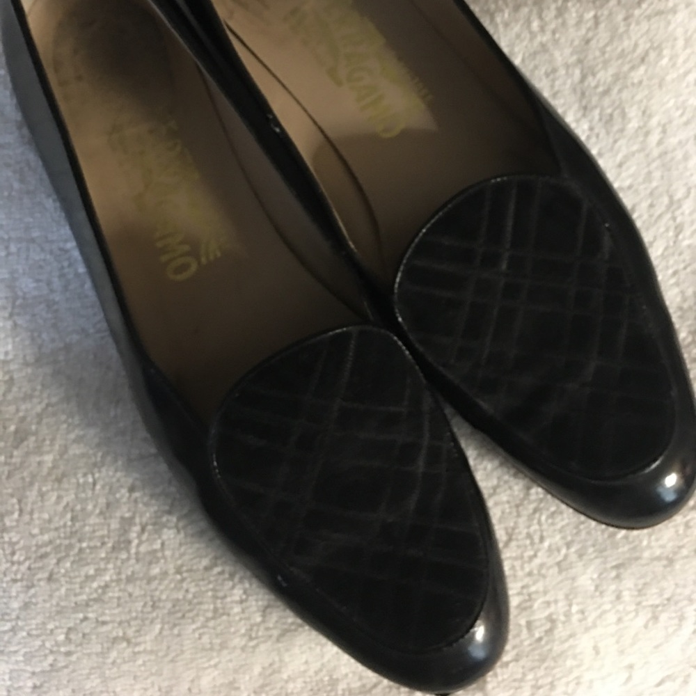 Salvatore Ferragamo black patent leather flats
